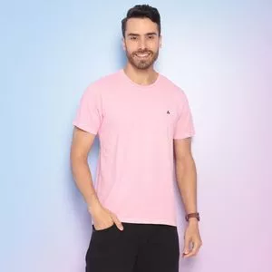 Camiseta Estonada Com Bordado<BR>- Rosa Claro