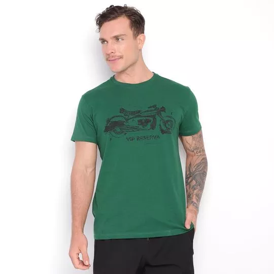 Camiseta Moto- Verde Escuro & Preta