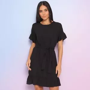 Vestido Curto Com Recortes<BR>- Preto