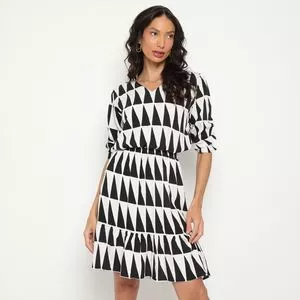 Vestido Curto Geométrico<BR>- Branco & Preto