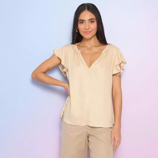 Blusa Com Recortes- Bege Escuro