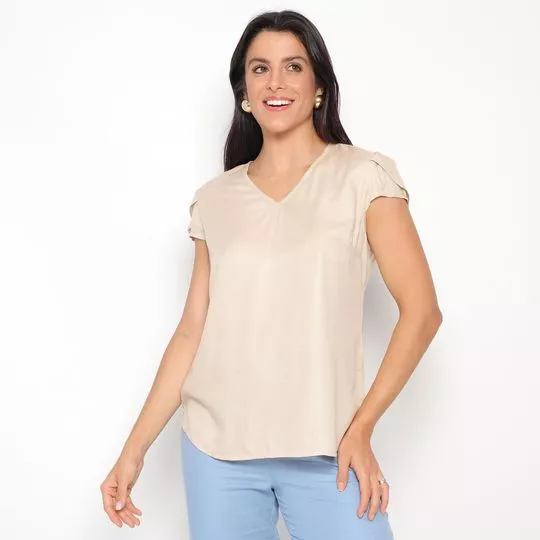 Blusa Em Crepe- Bege Claro