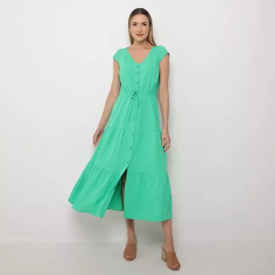 Vestido Midi Com Linho- Verde