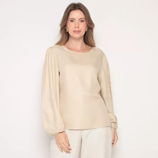 Blusa Com Franzidos- Bege Claro