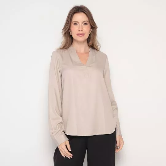 Blusa Com Recortes- Bege Claro