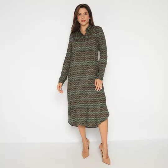 Chemise Midi Chevron- Verde Oliva & Marrom