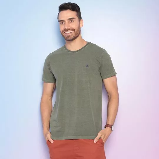 Camiseta Estonada Com Bordado- Verde Militar