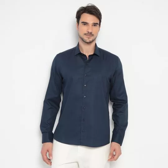 Camisa Slim Fit Com Bordado- Azul Marinho