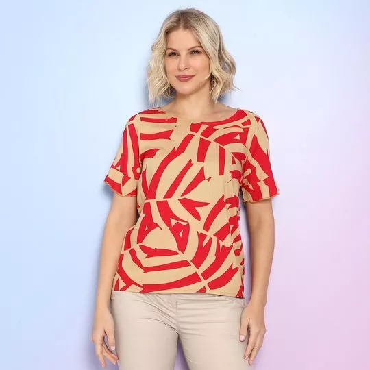 Blusa Abstrata - Bege & Vermelha