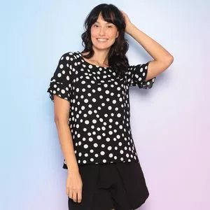 Blusa Poá<BR>- Preta & Off White