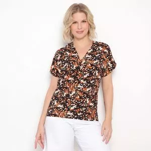 Blusa Com Botões<BR>- Preta & Laranja Escuro