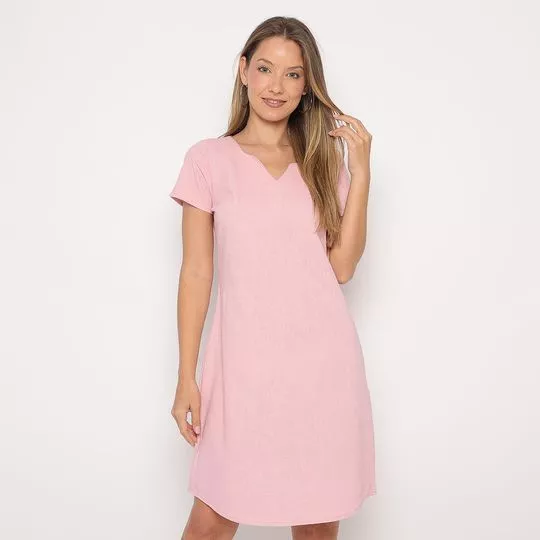 Vestido Midi Em Linho- Rosa Claro