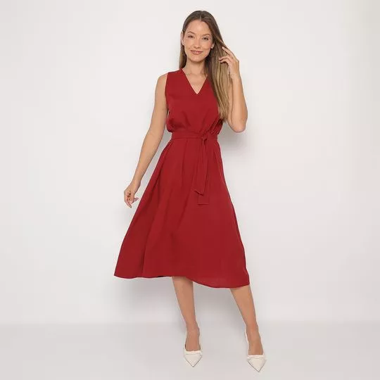 Vestido Midi Com Amarração- Vermelho