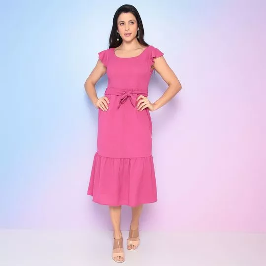 Vestido Midi Com Amarração- Rosa