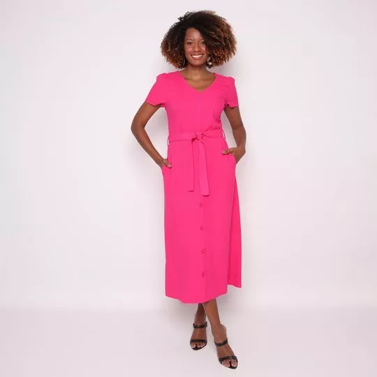 Vestido Midi Com Amarração- Pink