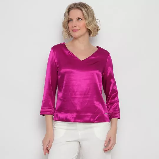 Blusa Acetinada Com Recortes- Pink