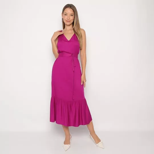 Vestido Midi Com Amarração- Pink