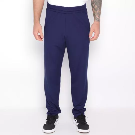 Calça Reta Com Franzidos- Azul Marinho- Mirasul