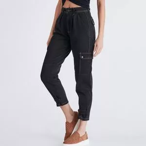 Calça Cargo Com Recortes<BR>- Preta<BR>- Zait Jeans