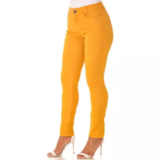 Calça Skinny Com Bolsos- Amarelo Escuro- Zait Jeans