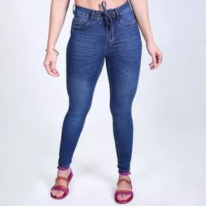 Calça Jeans Skinny Com Amarração<BR>- Azul Escuro<BR>- Zait Jeans