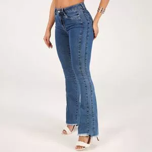 Calça Jeans Flare Com Recortes<BR>- Azul Escuro<BR>- Zait Jeans