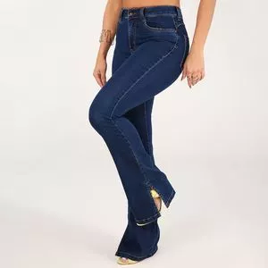 Calça Jeans Flare Com Recortes<BR>- Azul Marinho<BR>- Zait Jeans