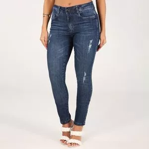 Calça Jeans Skinny Com Destroyed<BR>- Azul Marinho<BR>- Zait Jeans