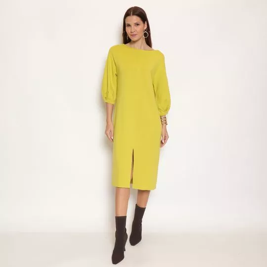 Vestido Midi Com Vazado- Verde Limão