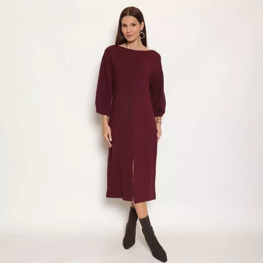 Vestido Midi Com Vazado- Vinho