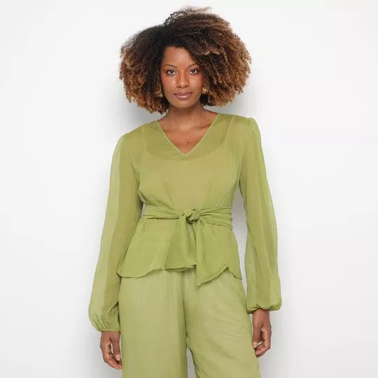 Blusa Com Transparência- Verde Oliva