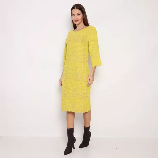 Vestido Midi Em Tricô- Amarelo & Bege