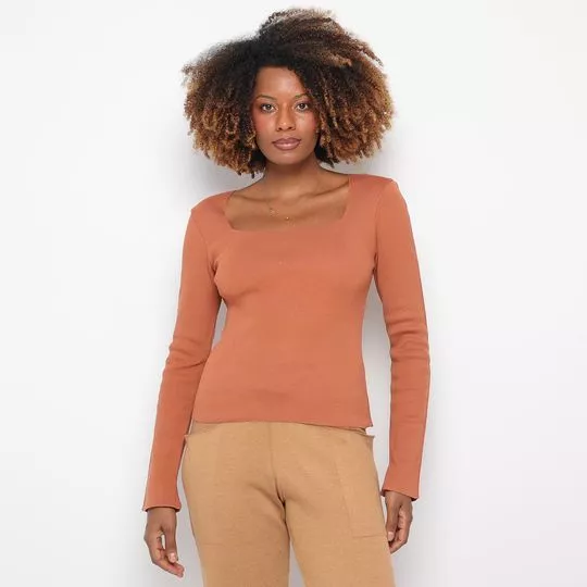 Blusa Em Tricô- Laranja Escuro