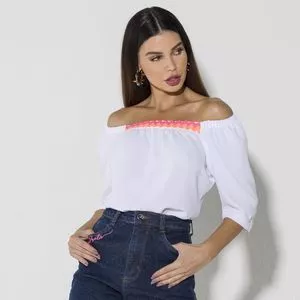 Blusa Ciganinha<BR>- Branca & Pink