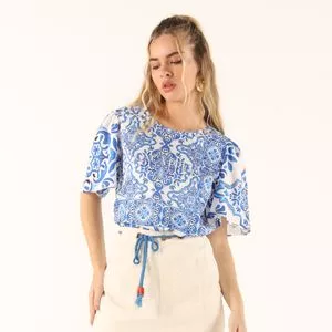 Blusa Arabescos<BR>- Branca & Azul