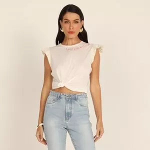 Blusa Com Bordado<BR>- Off White