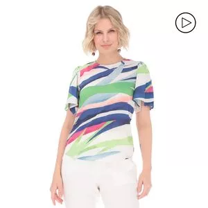 Blusa Abstrata<BR>- Off White & Azul