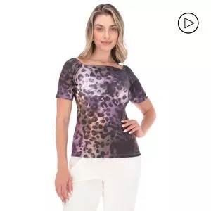 Blusa Ombro A Ombro Animal Print<BR>- Taupe & Preta