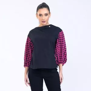 Blusa Pied Poule<BR>- Preta & Rosa