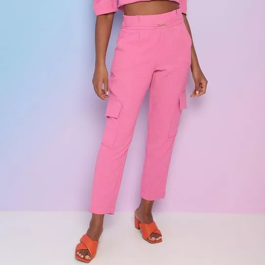 Calça Cargo Com Pregas- Rosa