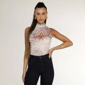 Blusa Animal Print<BR>- Marrom & Off White