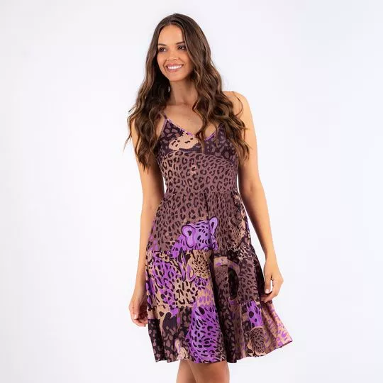 Vestido Curto Onça- Roxo & Preto