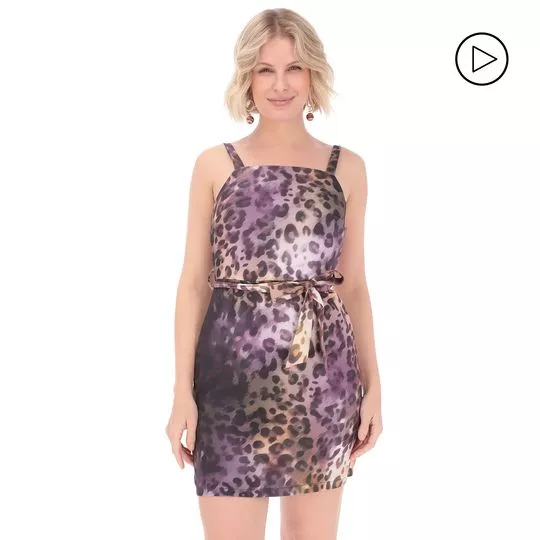 Vestido Curto Animal Print- Roxo & Preto