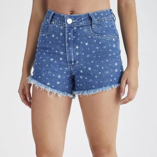 Short Jeans Estrelas- Azul & Branco- Zait Jeans