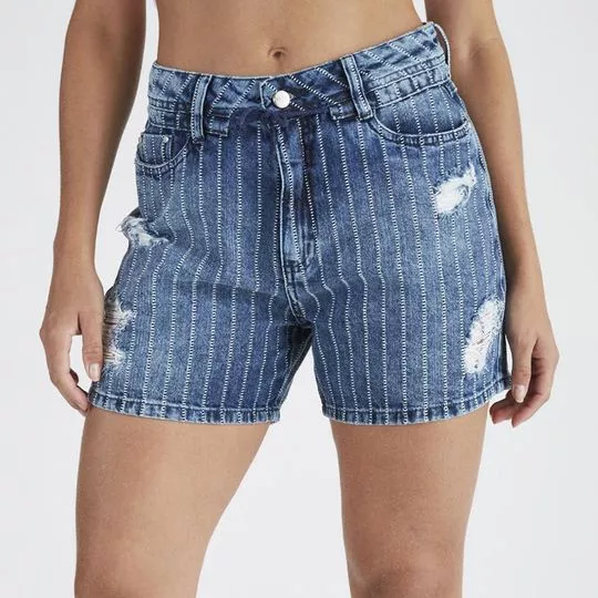 Short Jeans Texturizado Com Puídos- Azul- Zait Jeans