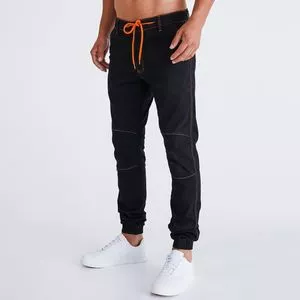 Calça Jeans Jogger Com Pespontos<BR>- Preta & Laranja<BR>- Zait Jeans