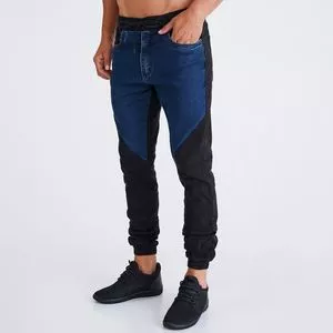 Calça Jeans Jogger Com Recortes<BR>- Preta & Azul Marinho<BR>- Zait Jeans