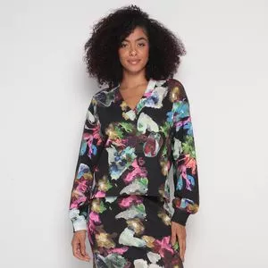 Blusa Em Moletom Abstrato<BR>- Preta & Branca