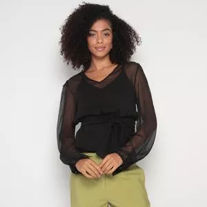 Blusa Com Transparência<BR>- Preta