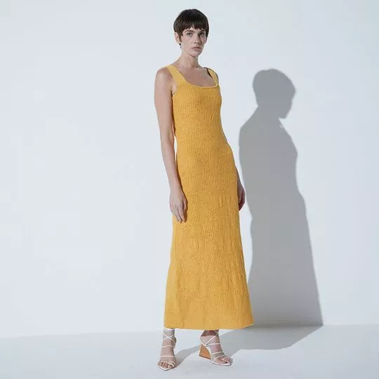 Vestido Longo Em Tricô- Amarelo Escuro